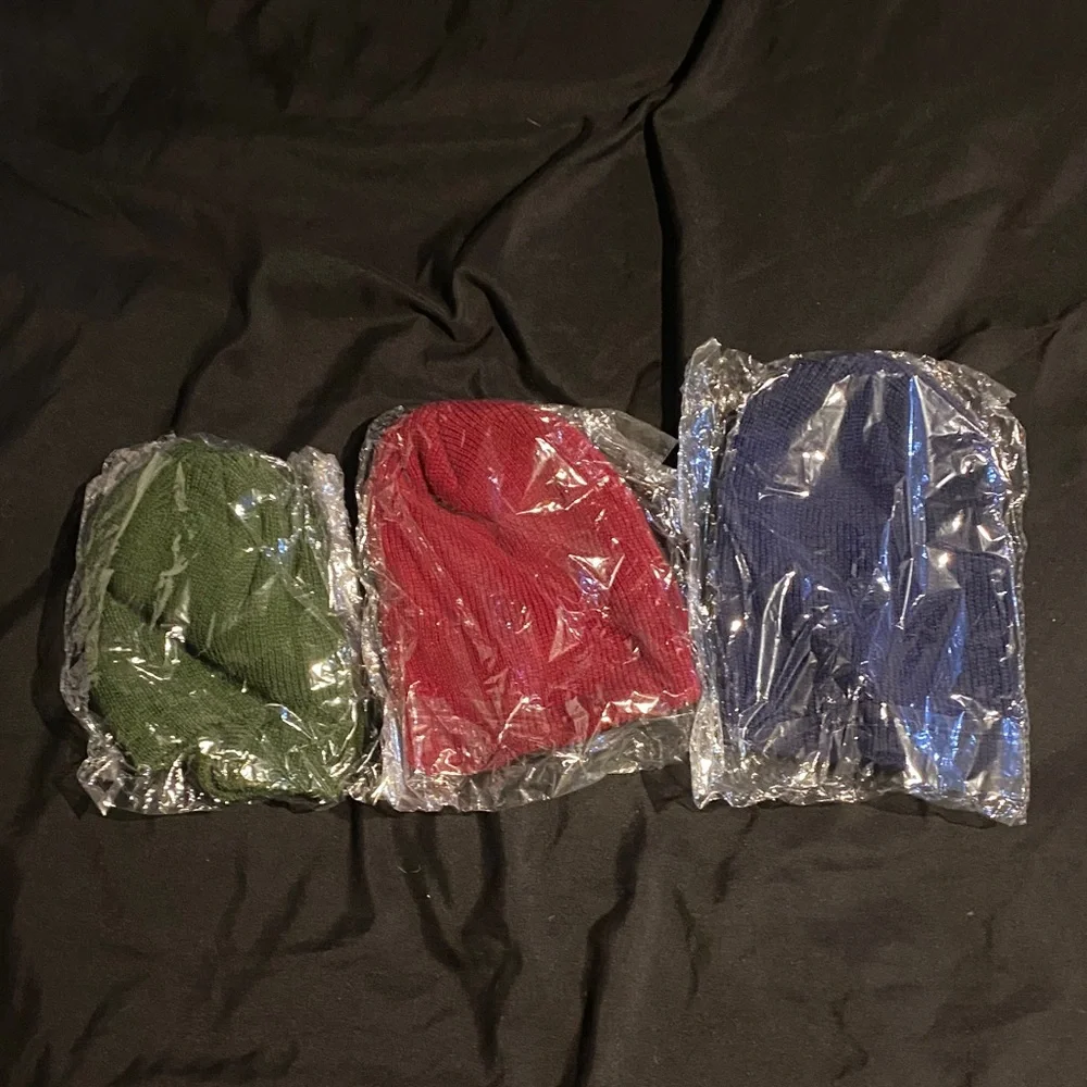 Lot of 3 Fisherman’s Beanies in Green, Red, and Blue